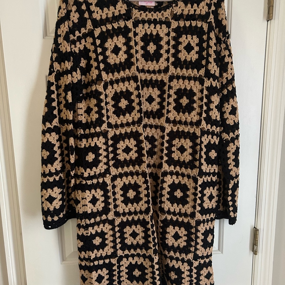 Pink Lily Black and Tan Crochet Sweater Dress